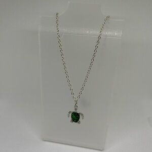 Handmade Silver Chain Necklace with a Green Glitter Turtle Charm